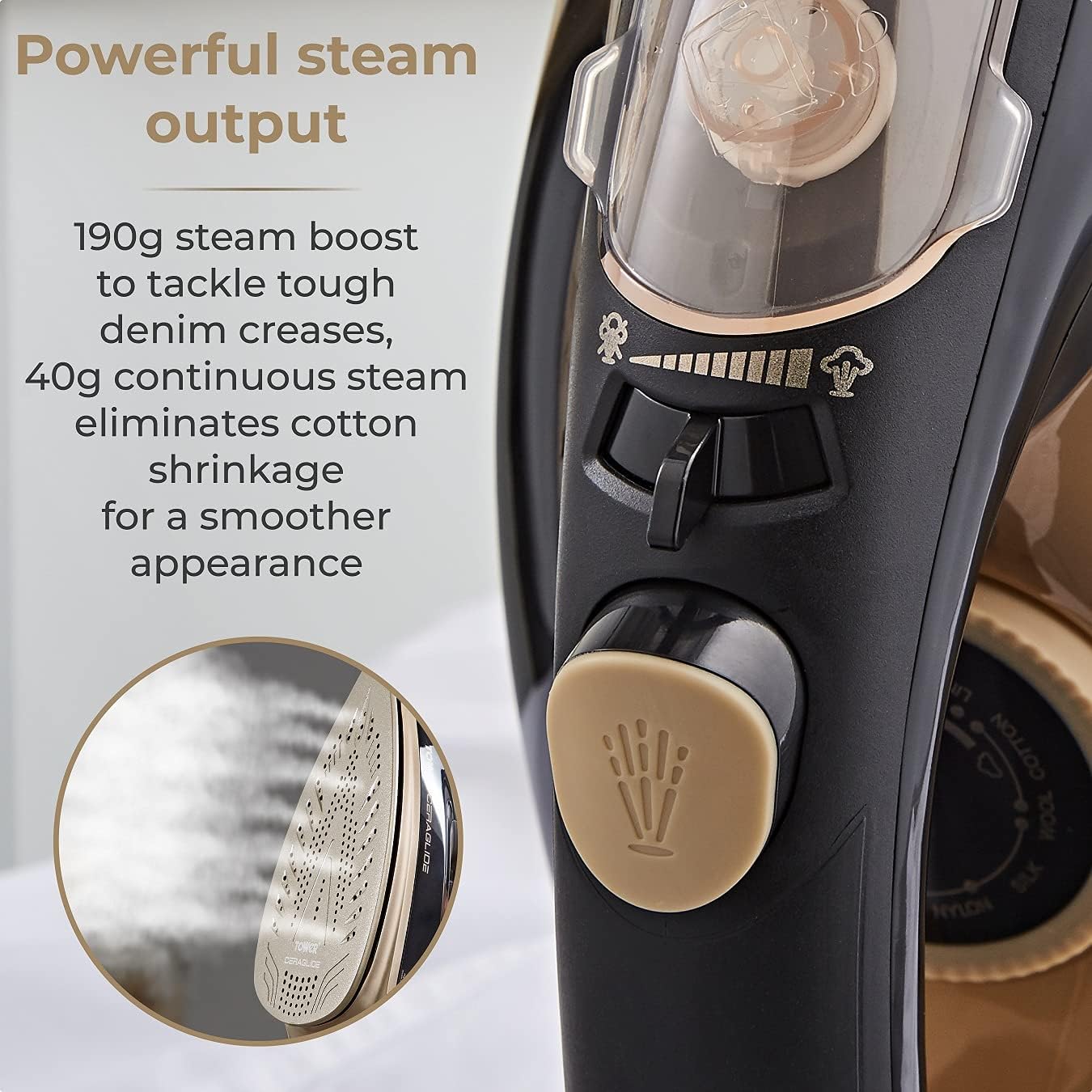 T22021GLD Ceraglide Steam Iron with Fast Heat-Up, Long Power Cord, 3100W, Black and Gold