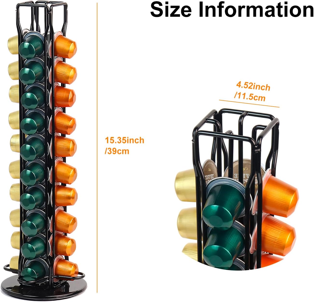 Coffee Capsule Holder Compatible for Nespresso - Coffee Pod Holder Classic 40 pcs Rotating Design Stainless Steel,Coffe Storage Rack for Capsule Holder Nespresso Capsule Storage（Black)