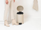 Brabantia - NewIcon Pedal Bin 12L - Medium Waste Bin for Kitchen or Bedroom - Soft Closing Lid - Light Pedal Operation - with Removable Inner Bucket - Non-Slip Base - Soft Beige - 25 x 34 x 41 cm