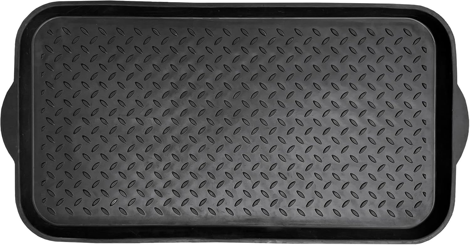 Boot Tray Shoe Organiser Soft Rubber Non Slip Washable Multipurpose Plant Rack Mat Plain Black Drip Container Floor Carpet Protection for Home Garden Indoor Outdoor Shed Garage - 71 x 39cm