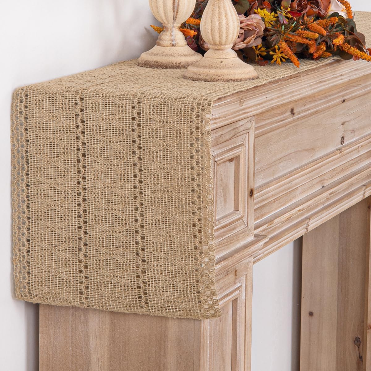 Boho Christmas Table Runner Macrame Farmhouse 95 Inch Burlap Jute Bamboo Coffee Table Runner Rustic Table Cover Dresser Scarf for Christmas Dining Kitchen Table Centerpiece Decor