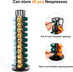 Coffee Capsule Holder Compatible for Nespresso - Coffee Pod Holder Classic 40 pcs Rotating Design Stainless Steel,Coffe Storage Rack for Capsule Holder Nespresso Capsule Storage（Black)