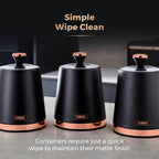 T826131BLK Cavaletto Set of 3 Storage Canisters for Tea/ Coffee/ Sugar, Steel, Black and Rose Gold