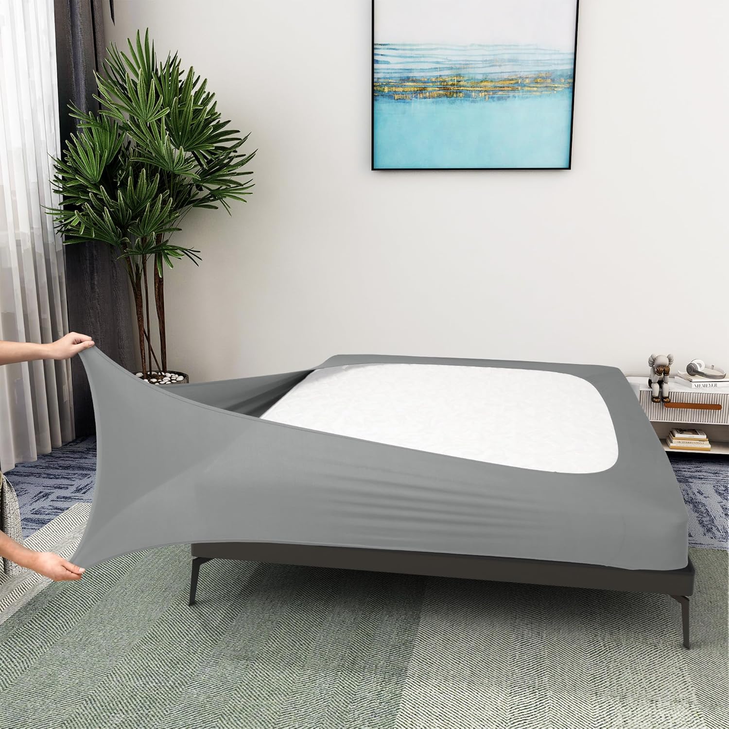 Alyvia Spring Box Spring Cover Full Size - Jersey Knit & Stretchy Wrap Around 4 Sides Bed Skirt for Hotel & Home - Full/Full XL, Light Gray Main image