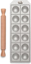 Ravioli Maker Press, Ravioli Machine, Homemade Ravioli Cutter, 50 mm Round Cut, Ample Filling Space, Wooden Rolling Pin Included, Made in Italy