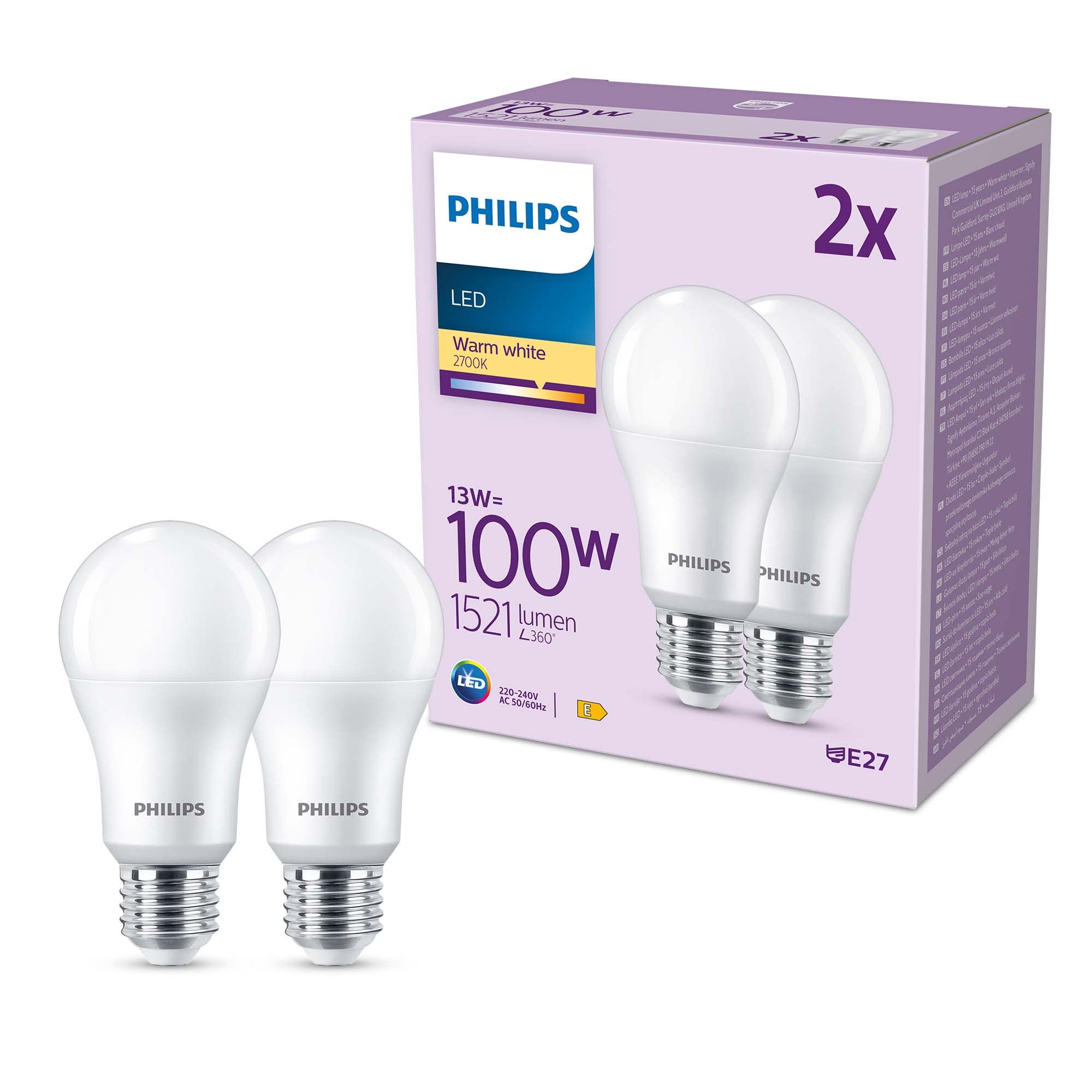 LED Frosted A67 Light Bulb 2 Pack [Warm White 2700K - E27 Edison Screw] 100W, Non Dimmable. for Home Indoor Lighting, Value Range Main image