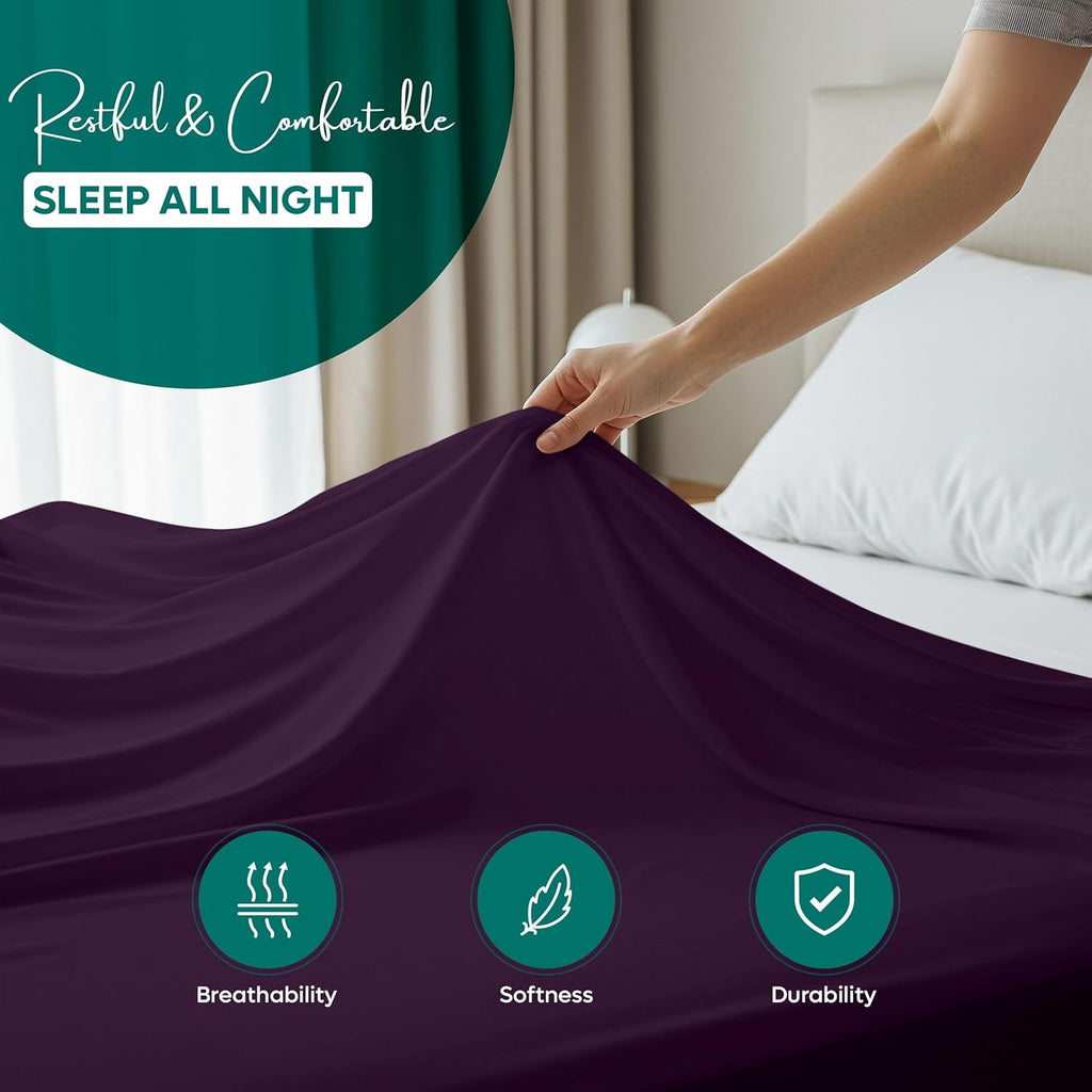 Flat Sheet Double Size - OEKO-TEX Certified - Easy Care Soft Brushed Polyester - Microfiber Fabric - Wrinkle, Shrinkage, and Fade Resistant - Purple