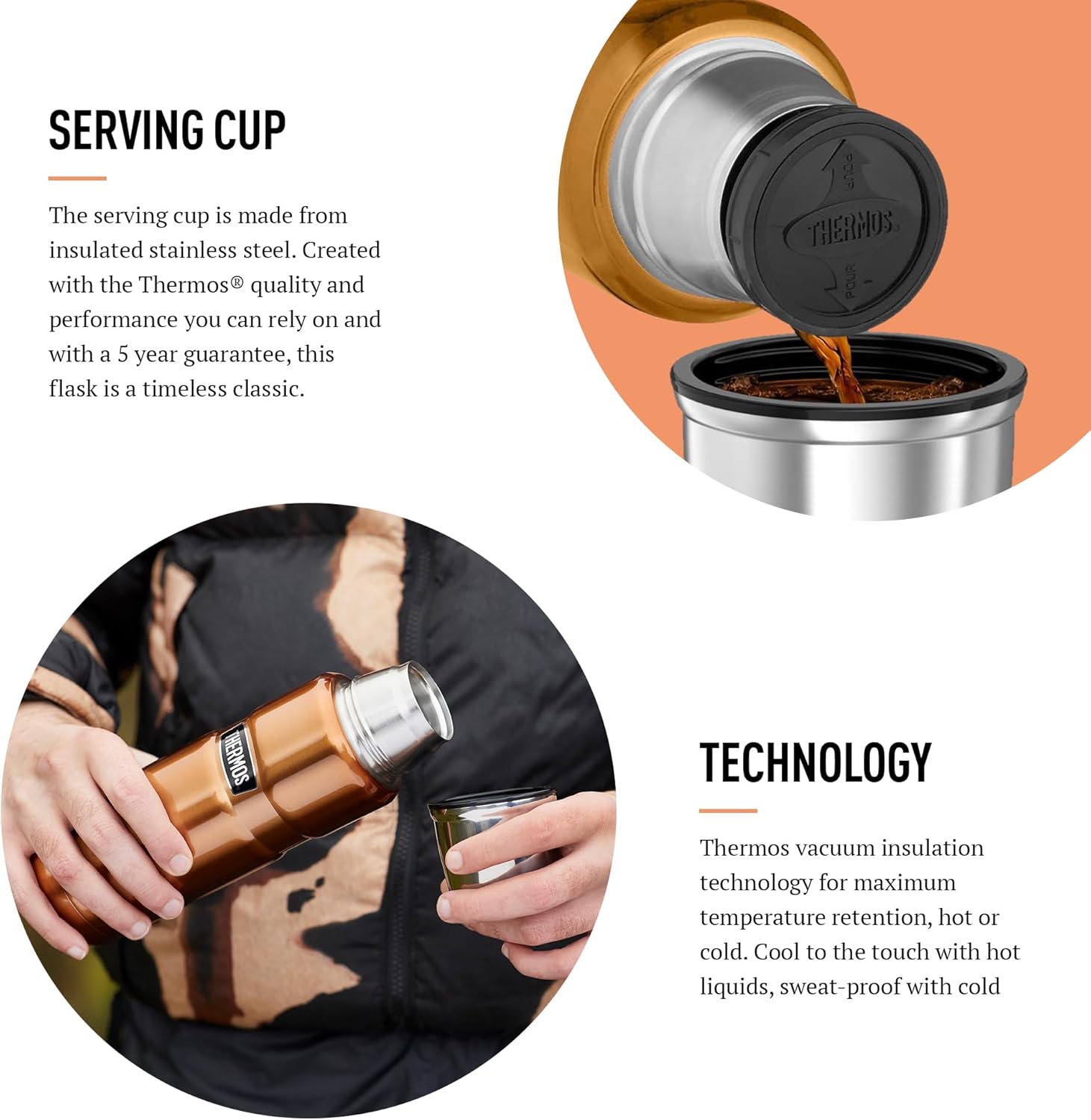 Thermos Stainless King 470ml Multi- Purpose Thermos Flask - Original-Style Flask can be used as Travel Mug or Insulated Water Bottle for Daily Commute & Weekend Adventures – Copper