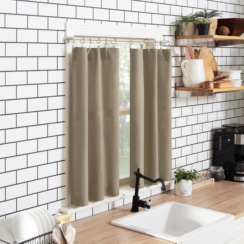 No. 918 Martine Microfiber Semi-Sheer Rod Pocket Kitchen Curtain Valance and Tiers Set, 54" x 36", Taupe