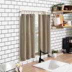 No. 918 Martine Microfiber Semi-Sheer Rod Pocket Kitchen Curtain Valance and Tiers Set, 54" x 36", Taupe