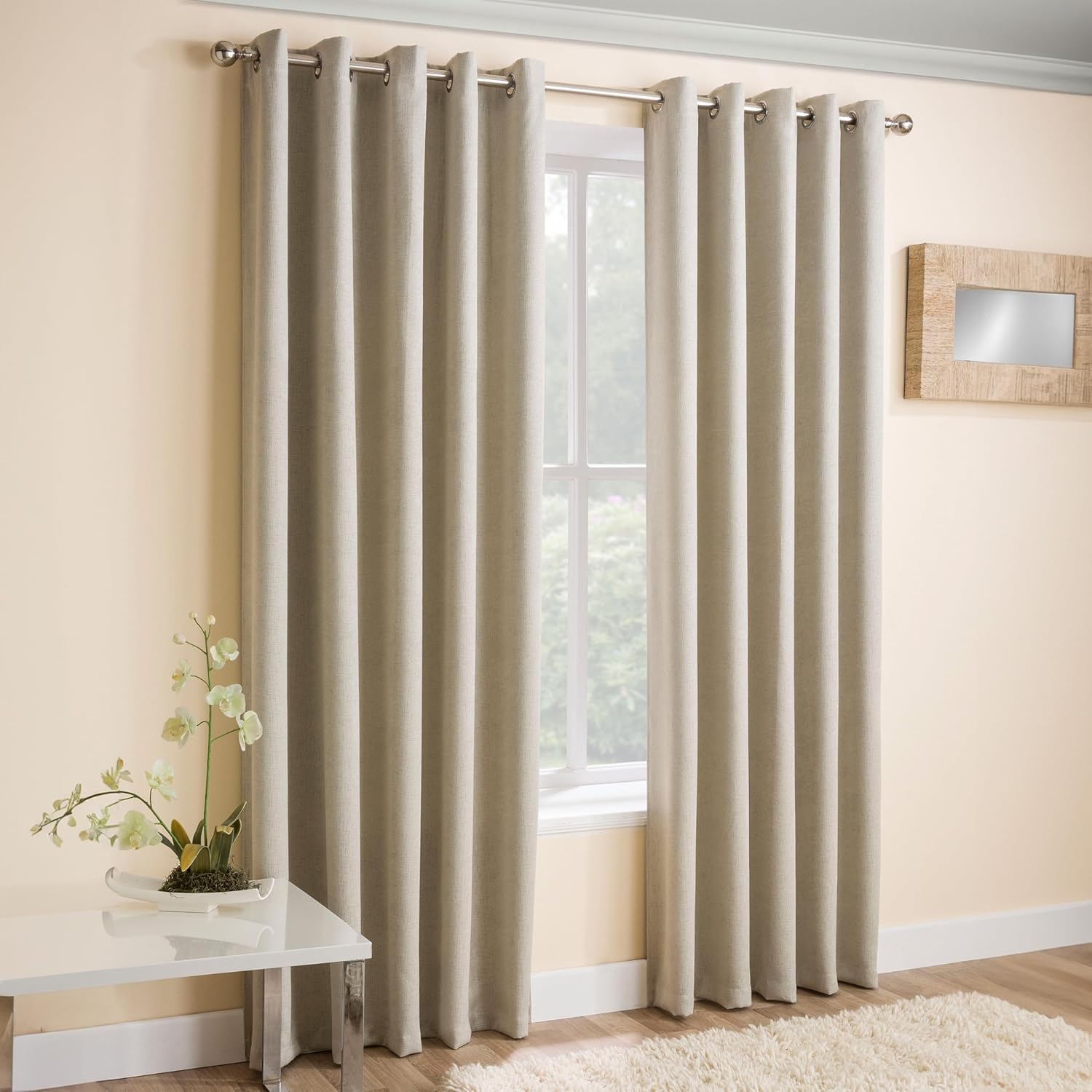 Vogue Cream 66 x 72 inch (168x183cm) Eyelet Thermal Noise Reducing Dim Out Curtains for Bedroom and Living Room Main image