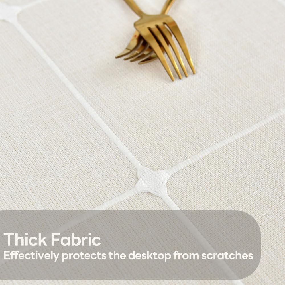 Round Table Cloth Heavy Duty Cotton Blend Tablecloth Solid Embroidery Lattice Table Cover Protector for Kitchen Dinning Tabletop Decoration (Beige, Round,135 cm in diamete)