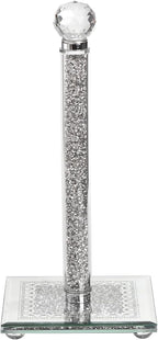 Suwimut Paper Towel Holder Countertop, Silver Standing Paper Towel Roll Dispenser Holder with Square Weighted Base, Tissue Holder Filled with Sparkly Crystal Crushed Diamond for Kitchen Bathroom