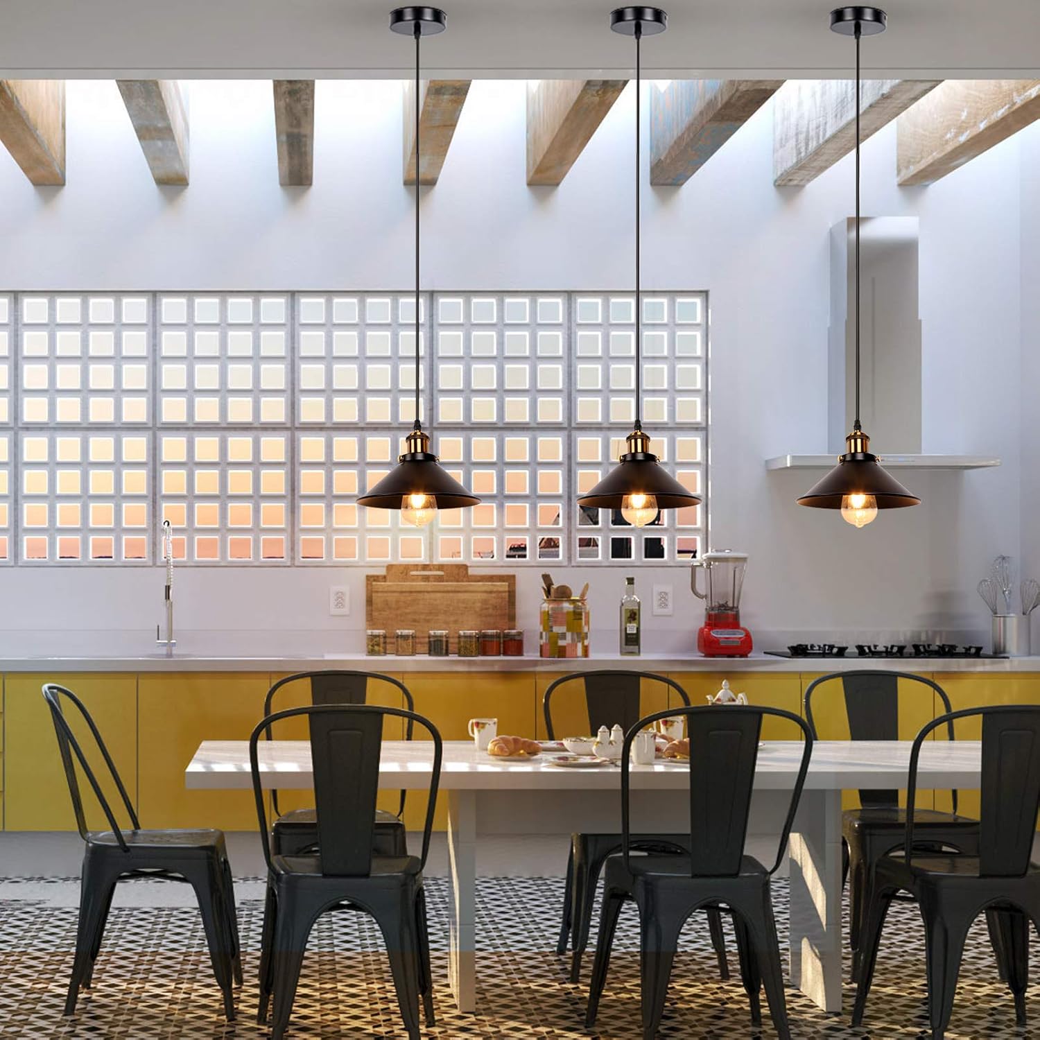 Industrial Retro Black Iron Kitchen Restaurant Bar Balcony Hanging Pendant Light (3 Pack)