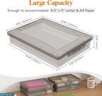2 Pack Plastic Multi-Purpose Storage Box with Latching Lids, Gray A4 Paper Storage, Classroom Organization, Storage Containers for Board Game, Craft, Document, Magazine, Art Supplies