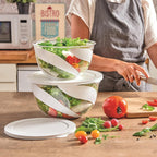 Salad Bowl for Salad and Vegetables, Salad Bowl Set 3 and 5L, Bowl with Lid to Save Freshness Resistant Washable, Stackable Food Containers, Kitchen Bowls White Made in Italy