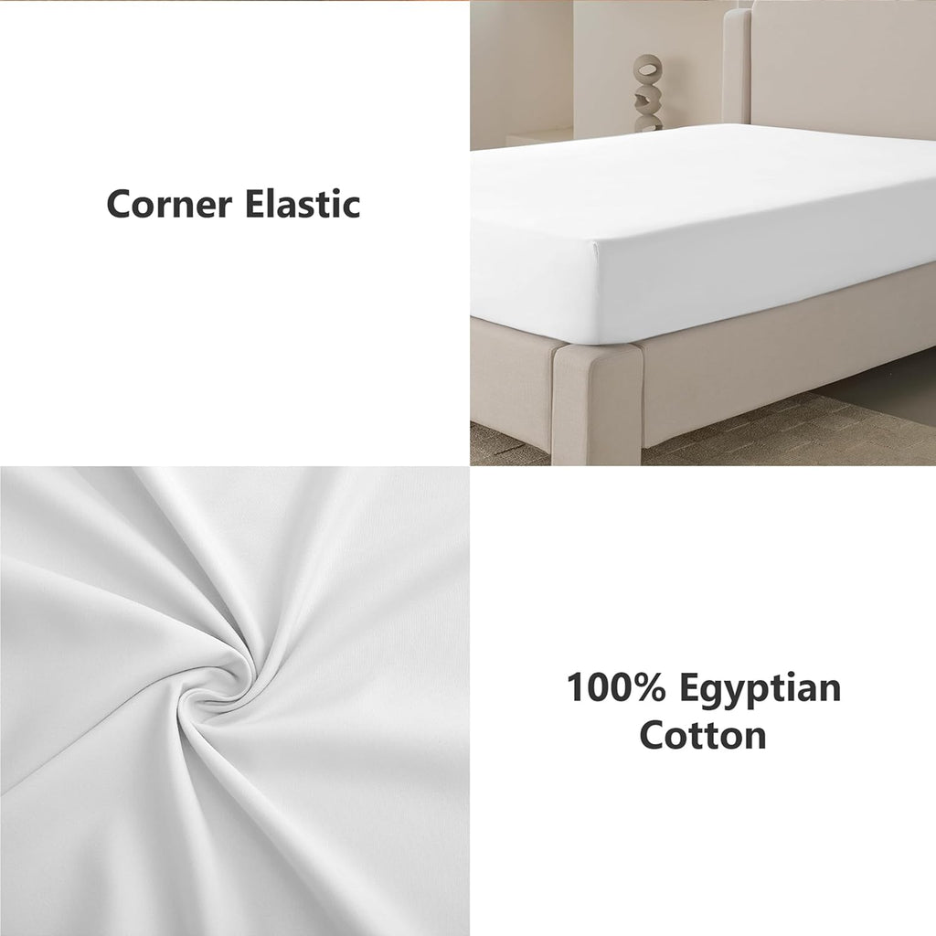 Double Fitted Sheet 100% Egyptian Cotton 300TC Hotel Quality 30 cm White Fitted Bedsheets