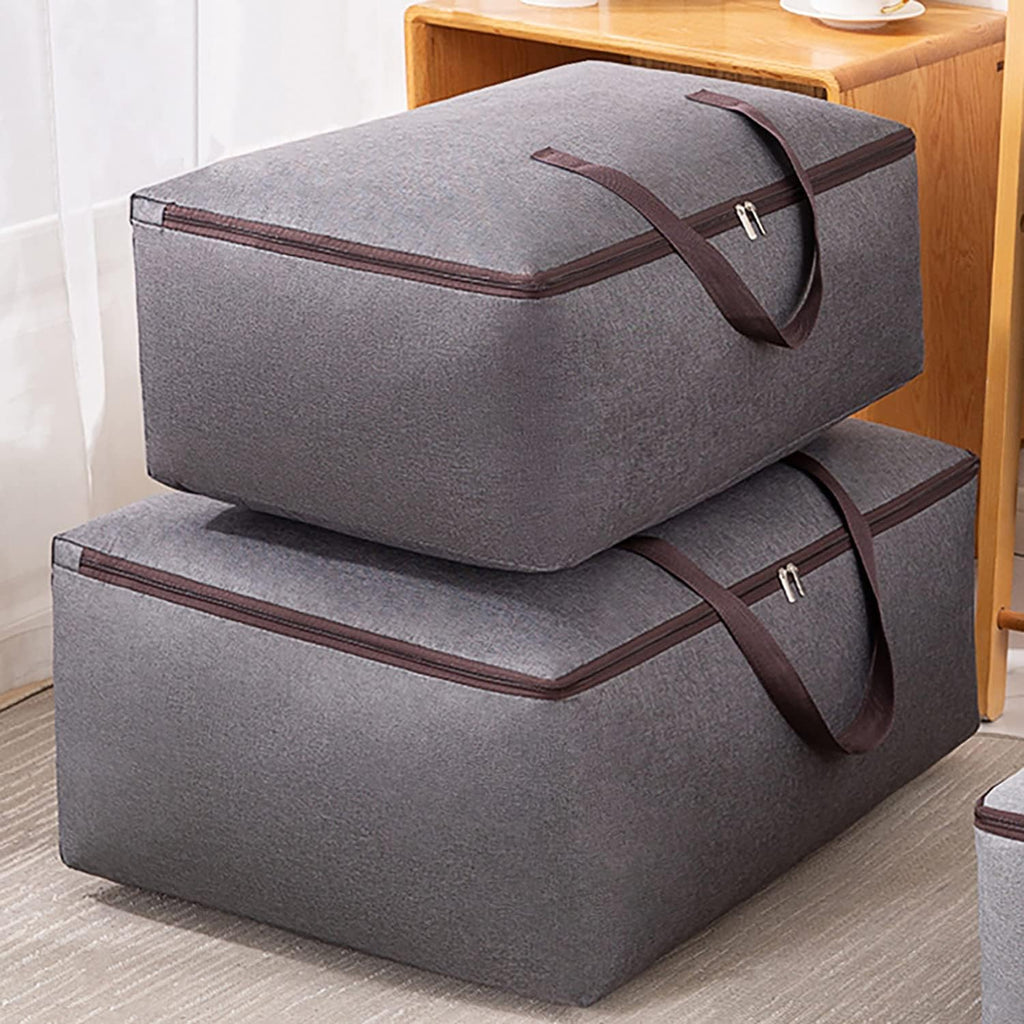 Duvet Storage Bags, 2 PCS Large Oxford Fabric Organizer Bags with Zips, Breathable Underbed Storage for Bedding, Clothes, Duvets, Pillows, Quilt (60L *2)