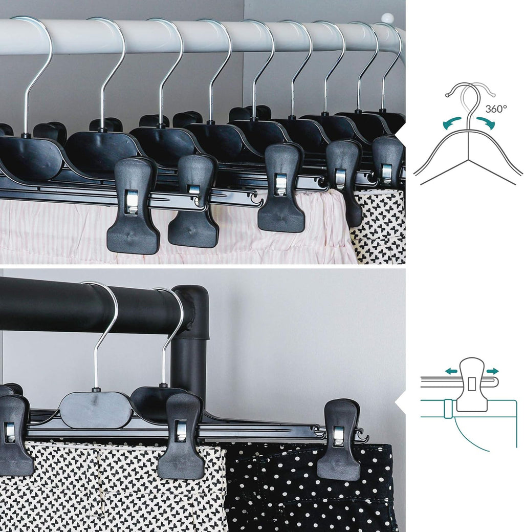 10 Black Plastic Trouser & Skirt Adjustable Clip Hangers – 35cm