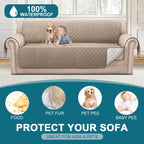 Sofa Cover 100% Waterproof Sofa Cover 3 seater Sofa Slipcovers Triple Non-Slip Couch Covers 3 Seater Washable Sofa Protector with Elastic Strap for Kids/Pets (Sofa 70", Khaki)