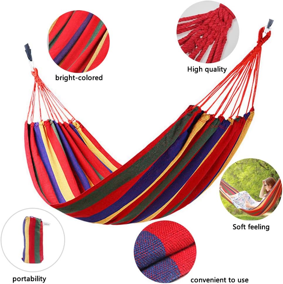 Hammock Garden Camping Swing Portable 2 Person Outdoor 190 x 150 cm Beach Travel sleeping Canvas 150kg Load Capacity (Red)