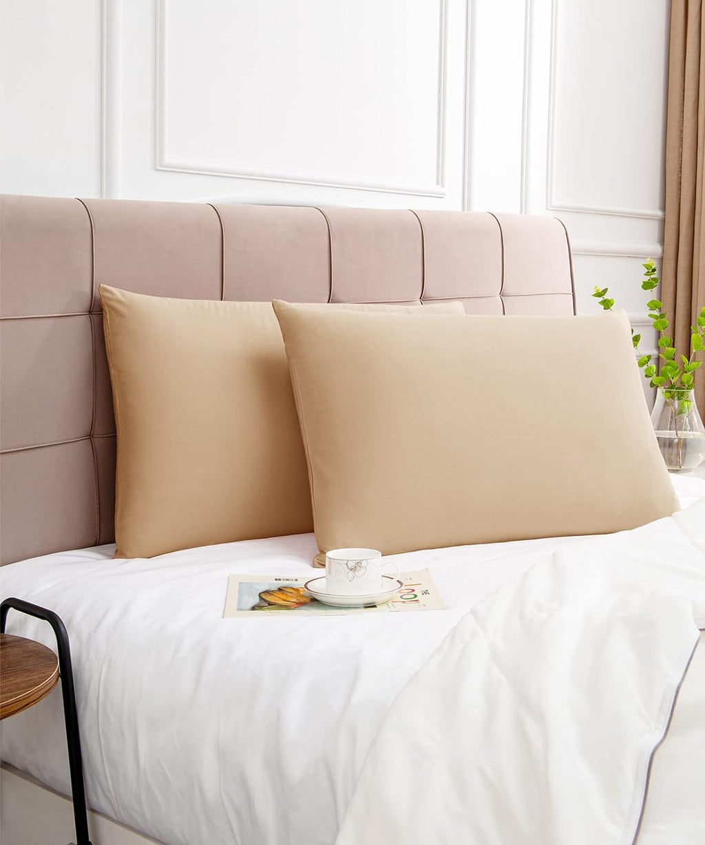 Khaki Cotton Pillow Cases 2 Pack, 600 Thread Count Soft Pillowcases Breathable,Satin Weave Long Staple Cotton Pillow Case Hotel Quality Hypoallergenic with Envelope Closure,50 X 75 CM