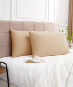 Khaki Cotton Pillow Cases 2 Pack, 600 Thread Count Soft Pillowcases Breathable,Satin Weave Long Staple Cotton Pillow Case Hotel Quality Hypoallergenic with Envelope Closure,50 X 75 CM