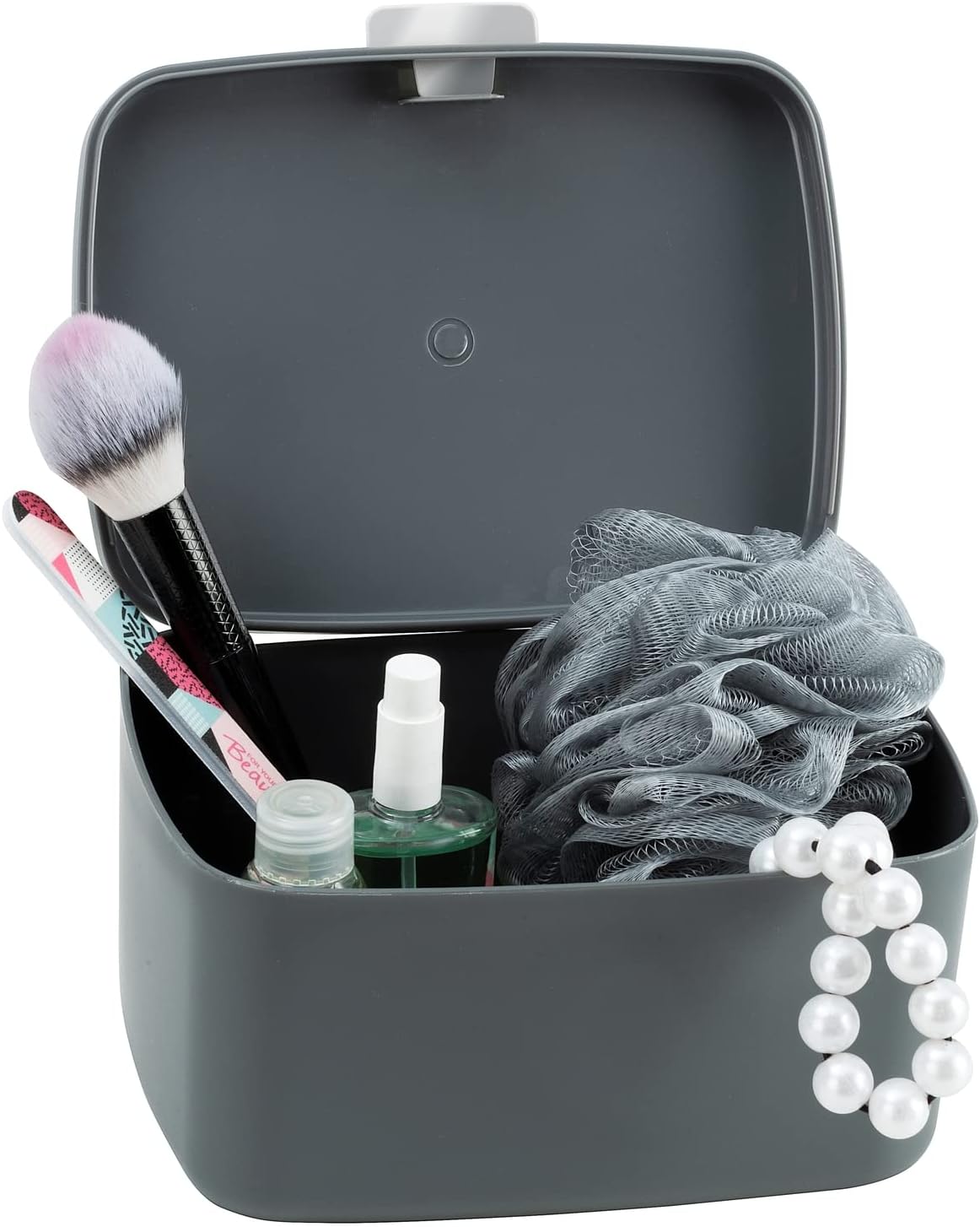 Barcelona Bathroom Box/Storage Basket with Lid, Completely Unbreakable, 19.5 x 11 x 16 cm, Anthracite, grey, 19, 5 x 11 x 16 cm