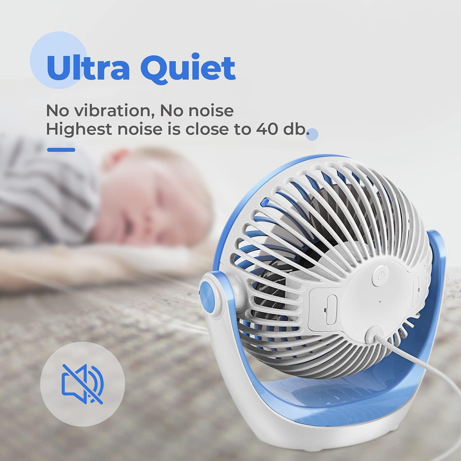 USB Desk Fan Table Fan with Strong Airflow & Quiet Operation, Portable Cooling Fan Speed Adjustable 360°Rotatable Head for Home Office Bedroom Table and Desktop