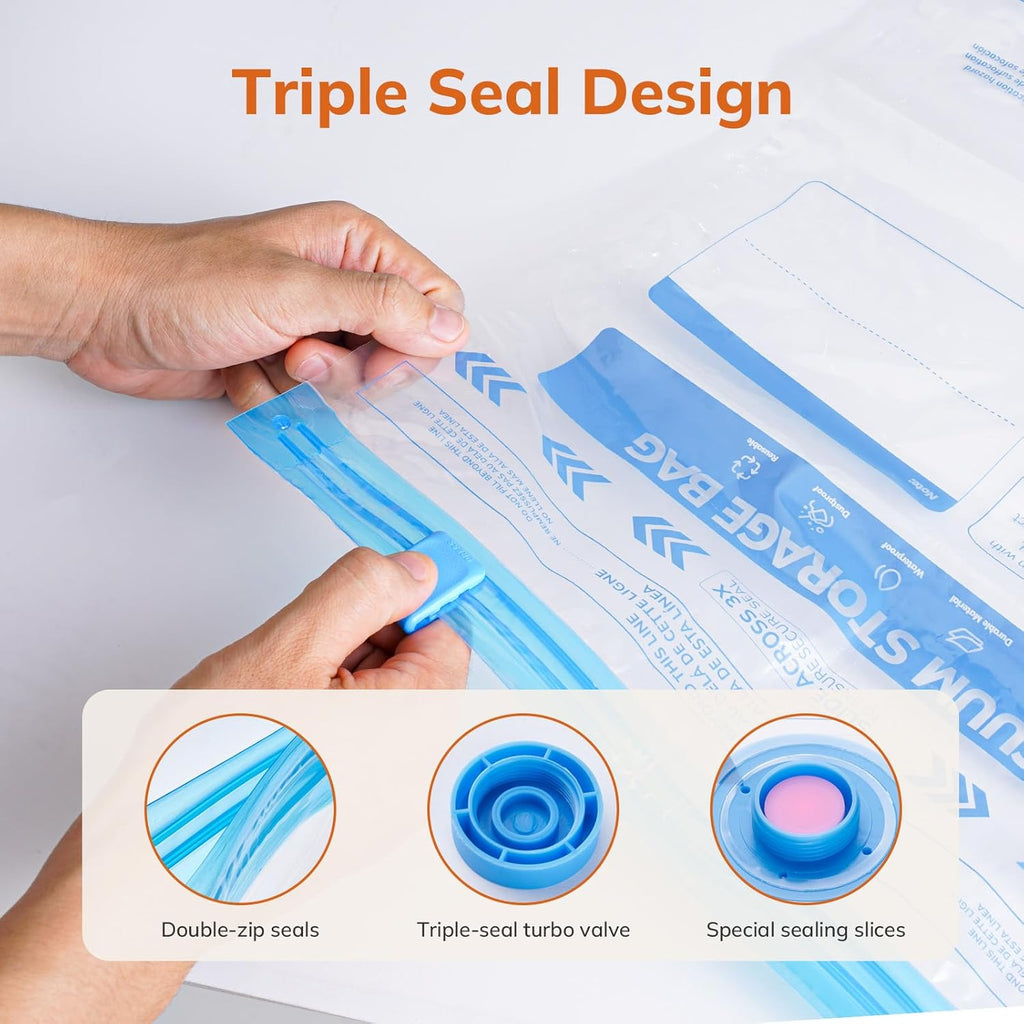 Vacuum Compression Storage Bags for Clothes - 6 Pack Reusable Space Saver Bags with Wireless Electric Air Pump for travel (3 Medium + 3 Small)