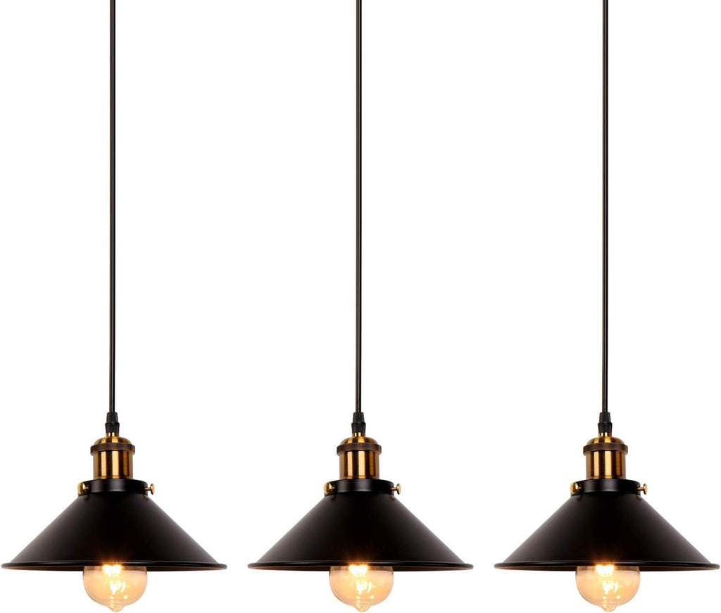 Industrial Retro Black Iron Kitchen Restaurant Bar Balcony Hanging Pendant Light (3 Pack)