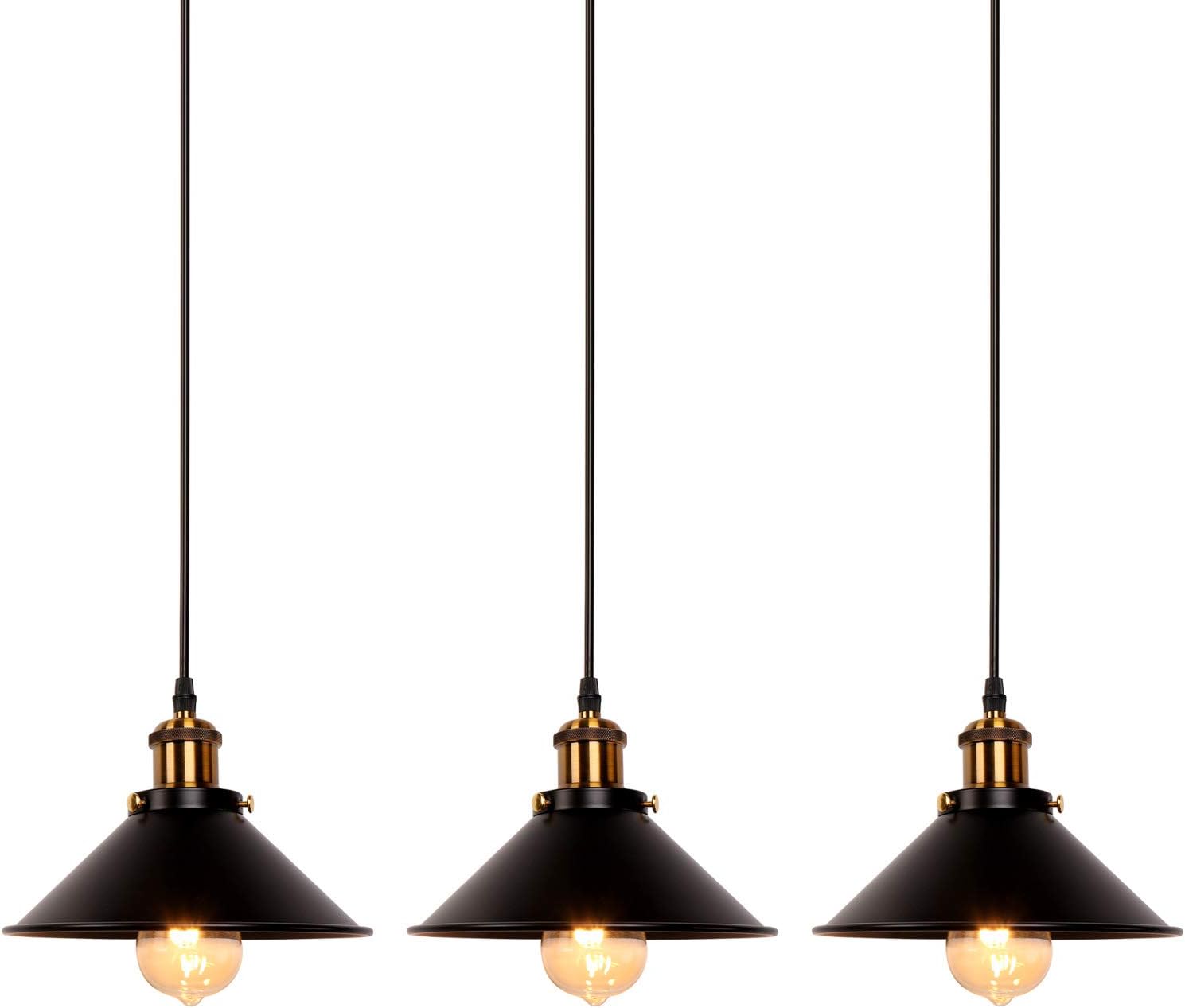 Industrial Retro Black Iron Kitchen Restaurant Bar Balcony Hanging Pendant Light (3 Pack)
