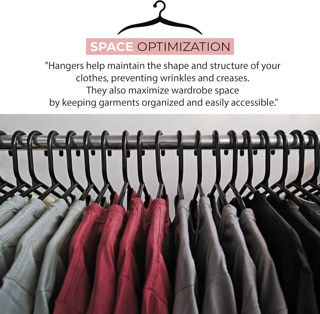 Coat Hangers, 50 Pack, Black | Adult Plastic Clothes Hangers for Clothes | Durable & Lightweight | Non-Slip, Space-Saving Design for Shirts, Jackets, Trousers & More (50 Pack)
