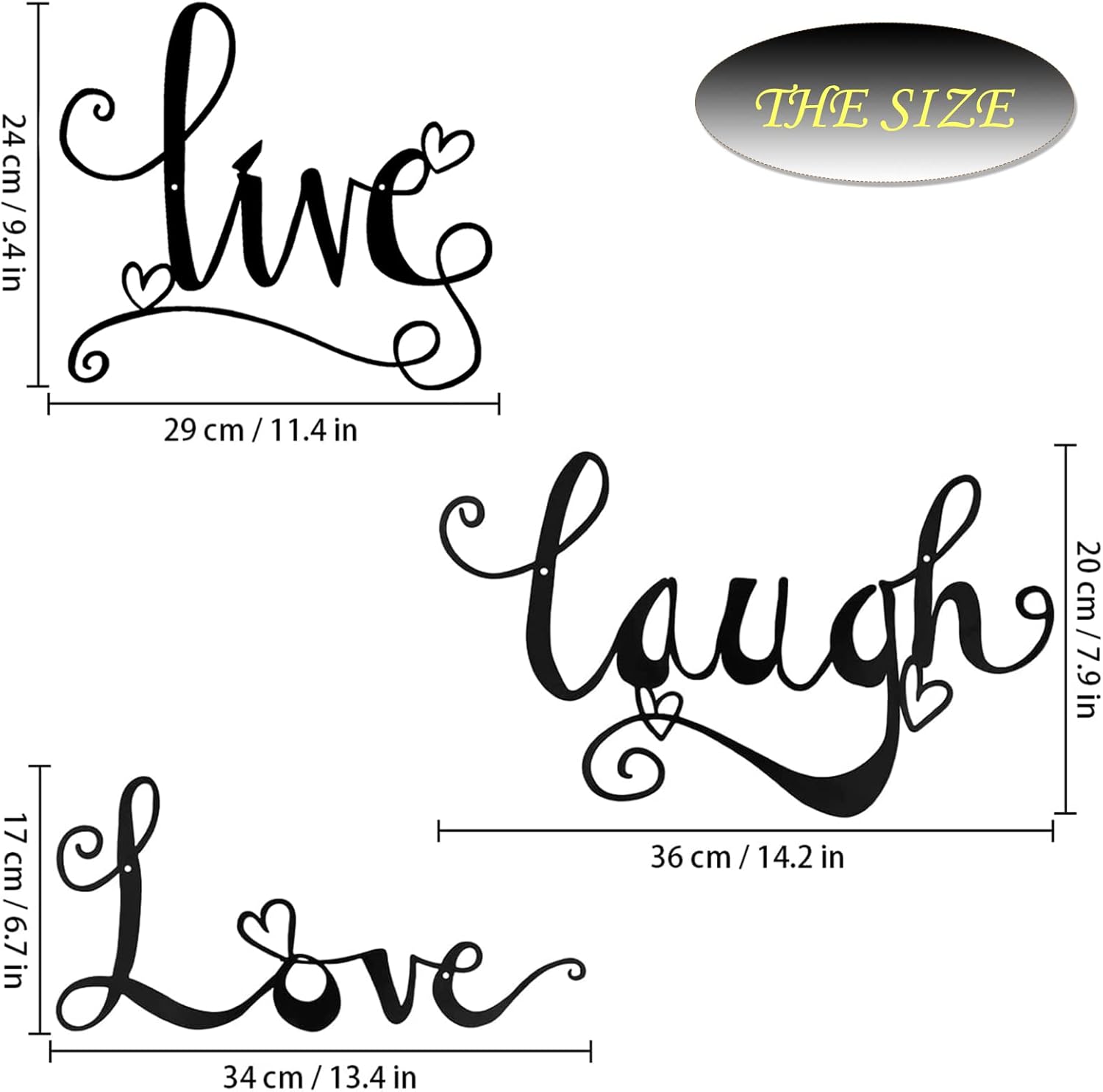 3 Pieces Black Metal Letter Sign Decor 'Live Laugh Love' WordArt Wall Art Decor for Home Indoor Outdoor Bedroom Living room Bathroom and Office Secondary image