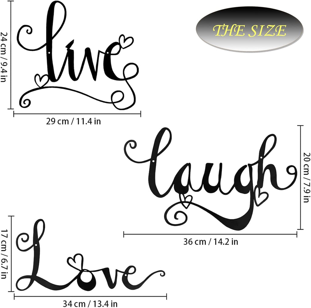 3 Pieces Black Metal Letter Sign Decor 'Live Laugh Love' WordArt Wall Art Decor for Home Indoor Outdoor Bedroom Living room Bathroom and Office