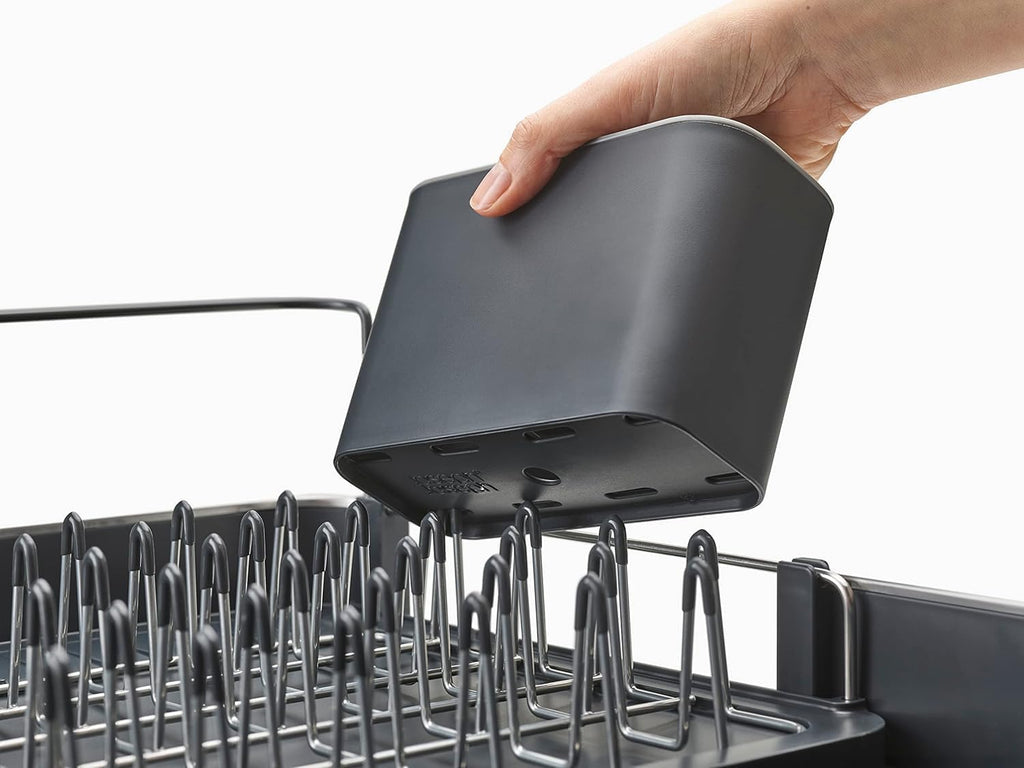 extend steel expandable dish drainer rack with removable cutlery holder swivel draining spout - grey/steel, 4