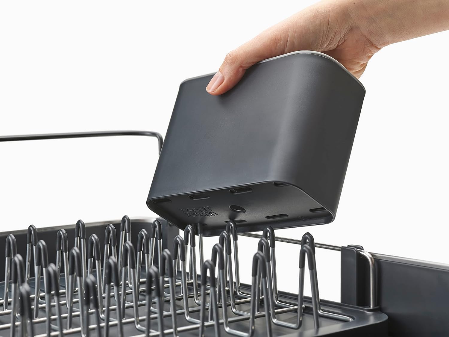 extend steel expandable dish drainer rack with removable cutlery holder swivel draining spout - grey/steel, 4
