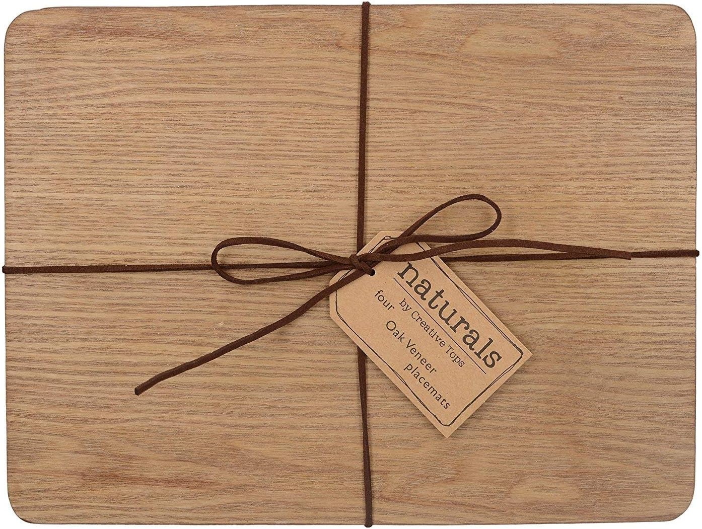 Oak Veneer Placemats – Set of 4, Durable Wooden Table Mats with Natural Wood Grain, Heat Resistant and Easy to Clean, 29 x 21.5 cm