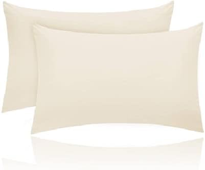 Kanak Pillowcase 2 pack Polycotton Pillow case cover 50x75cm - Cream Plain Dyed Housewife Pillowcases with Envelope Closure