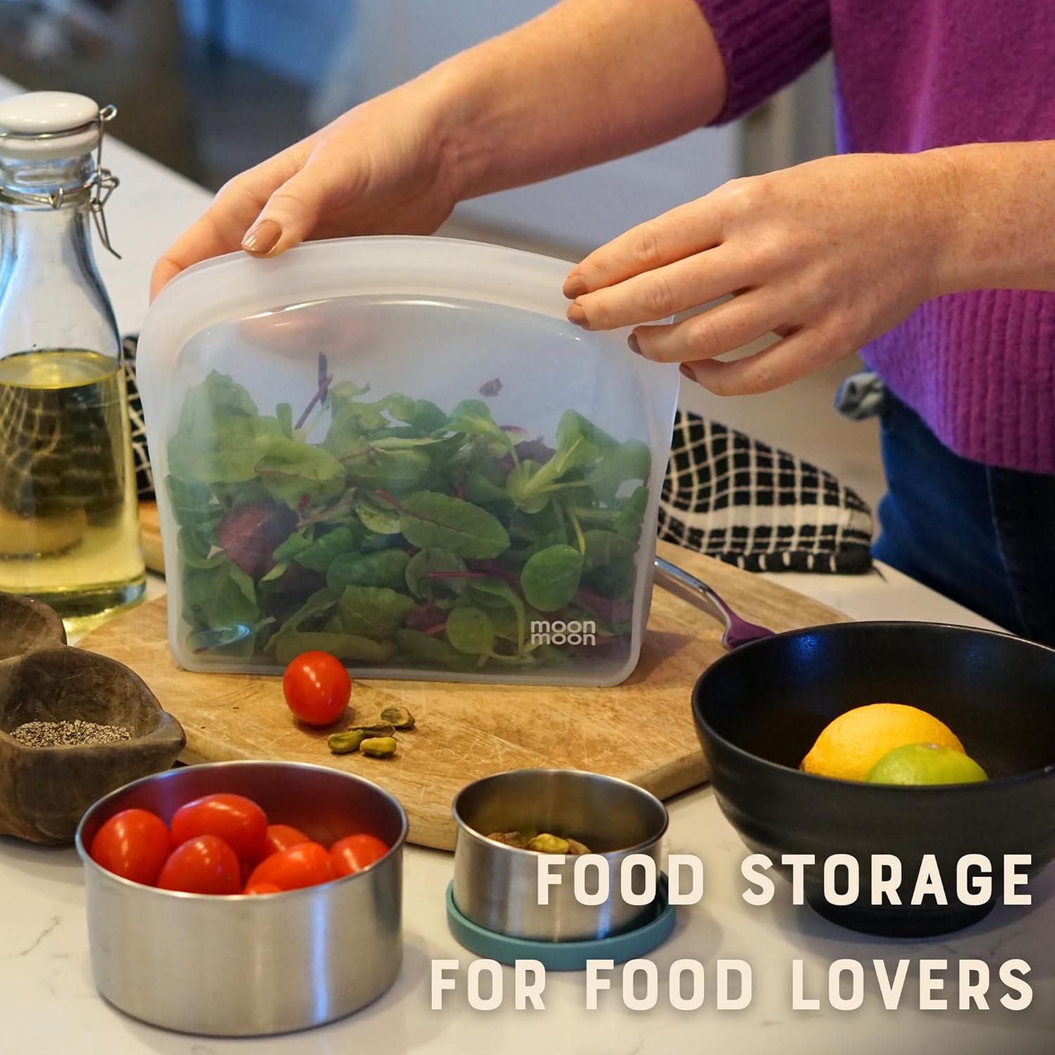 Free Standing Silicone Pouch Bags | Reusable SIlicone Freezer Bags (Clear - 1200ml) Secondary image