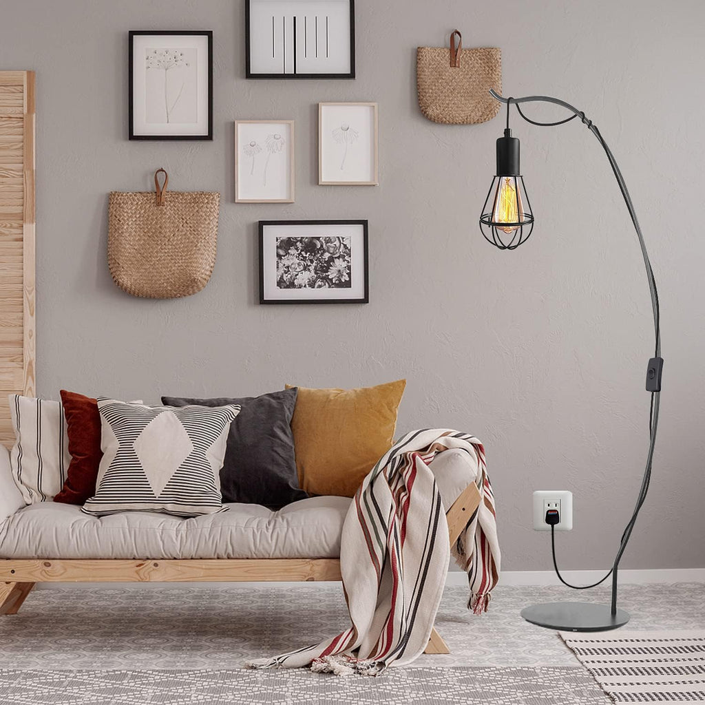 Vintage Suspended Pendant Light Ceiling Lighting Fitting, E27 Lamp Holder with 6M Plug and Switch, Industrial Plug in Ceiling Lights, Retro Cage Hanging Lights Plug in Pendant Lights for Loft