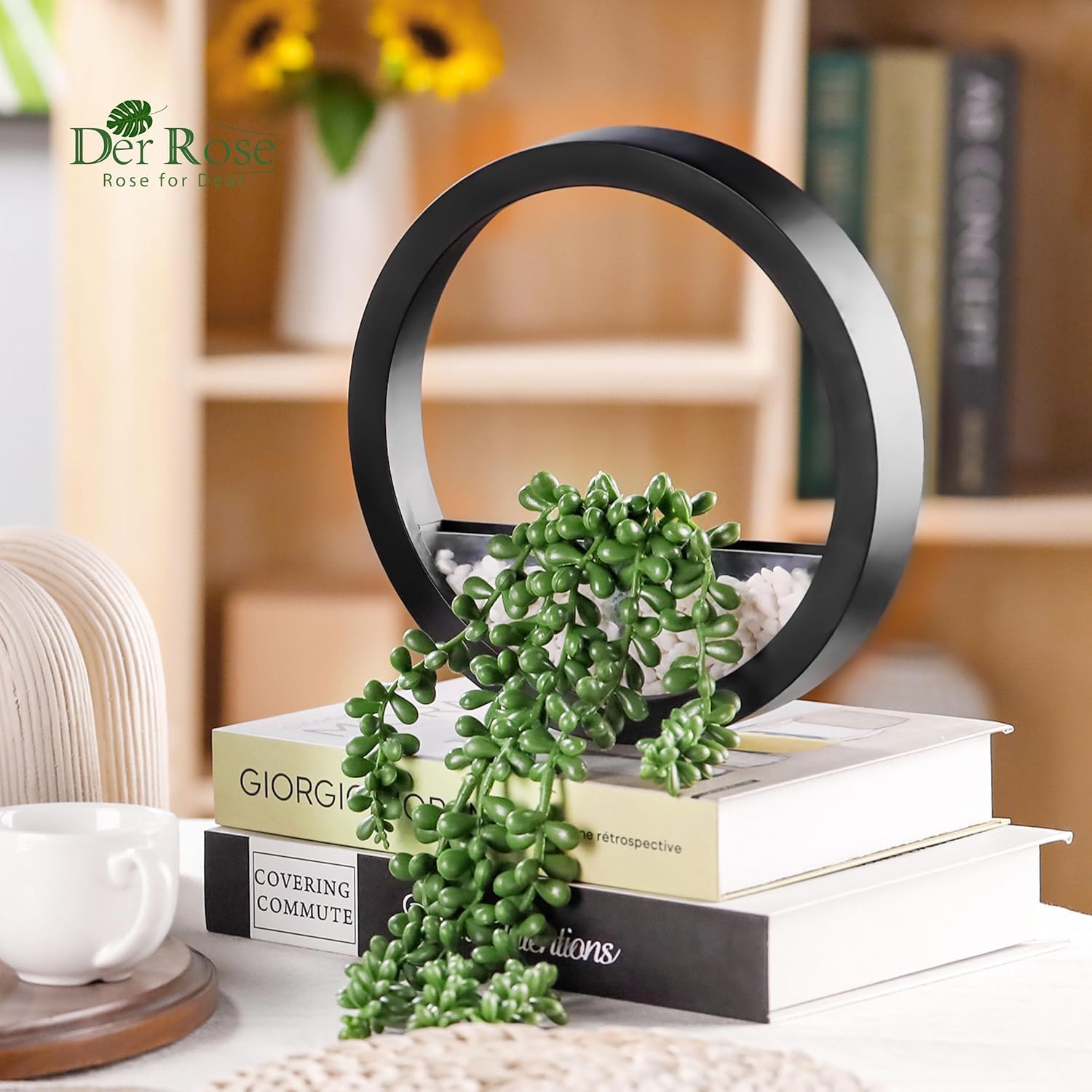 2 Pack Fake Plants Hanging Artificial Succulents Plants in Black Pots for Living Room Bathroom Accessories Boho Wall Decor