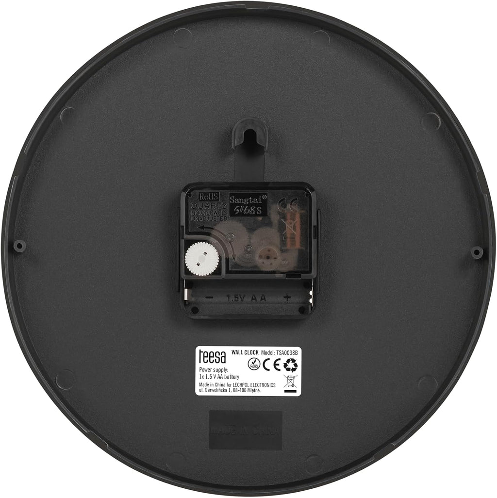 Teesa Clock Analog Wall Universal 20 cm TSA0038B Black