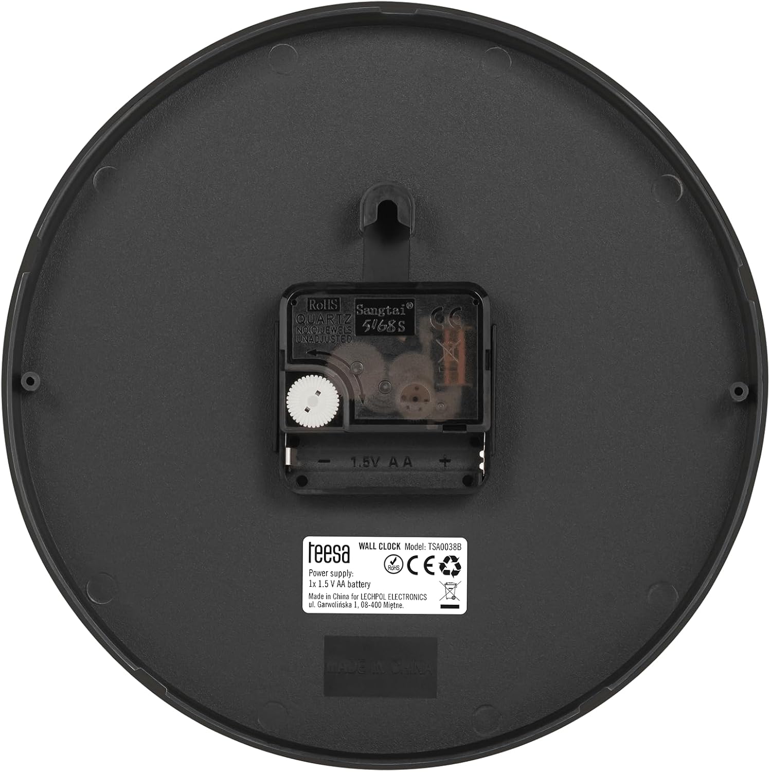 Teesa Clock Analog Wall Universal 20 cm TSA0038B Black