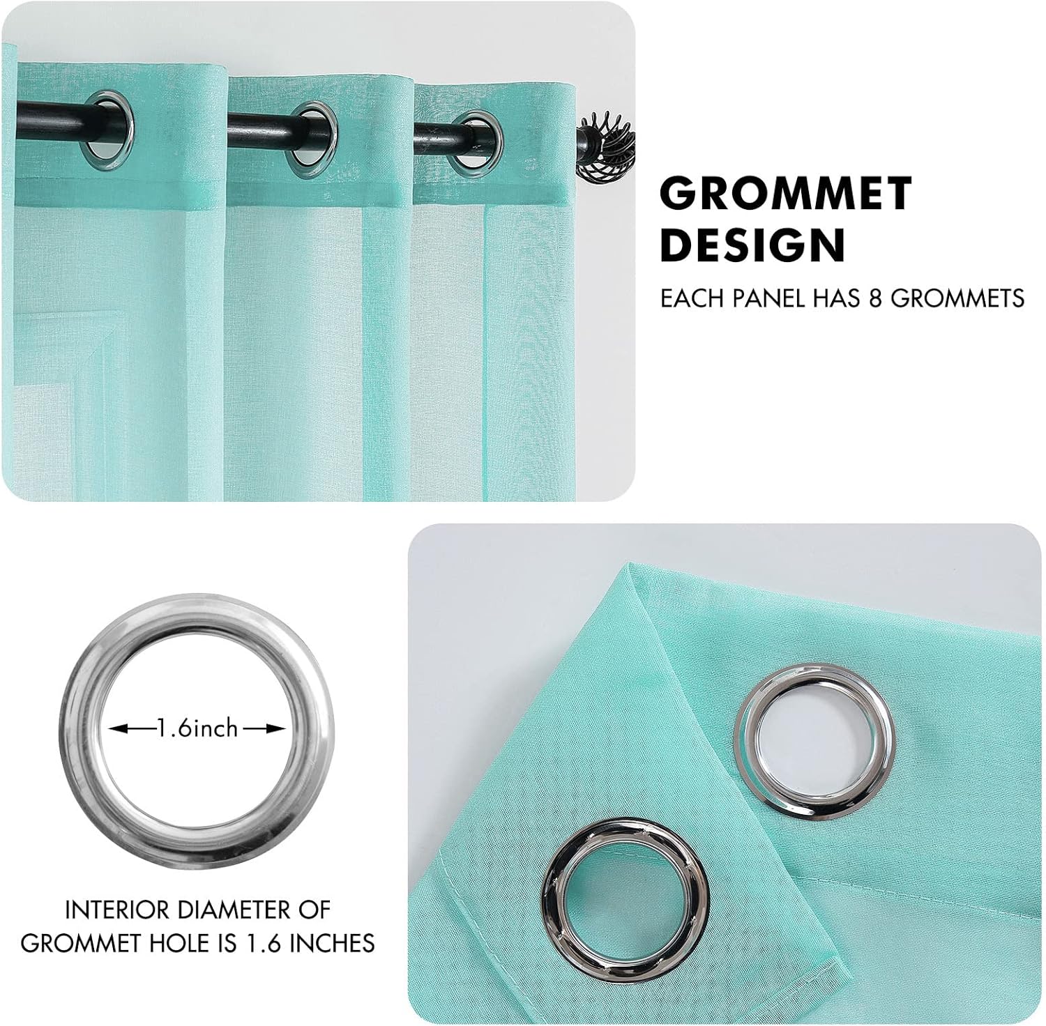 2 Panels Sheer Window Curtains Elegant Window Voile Panels Drapes Treatment for Bedroom Living Room 46" Wx54 L Grommet Top Turquoise Secondary image