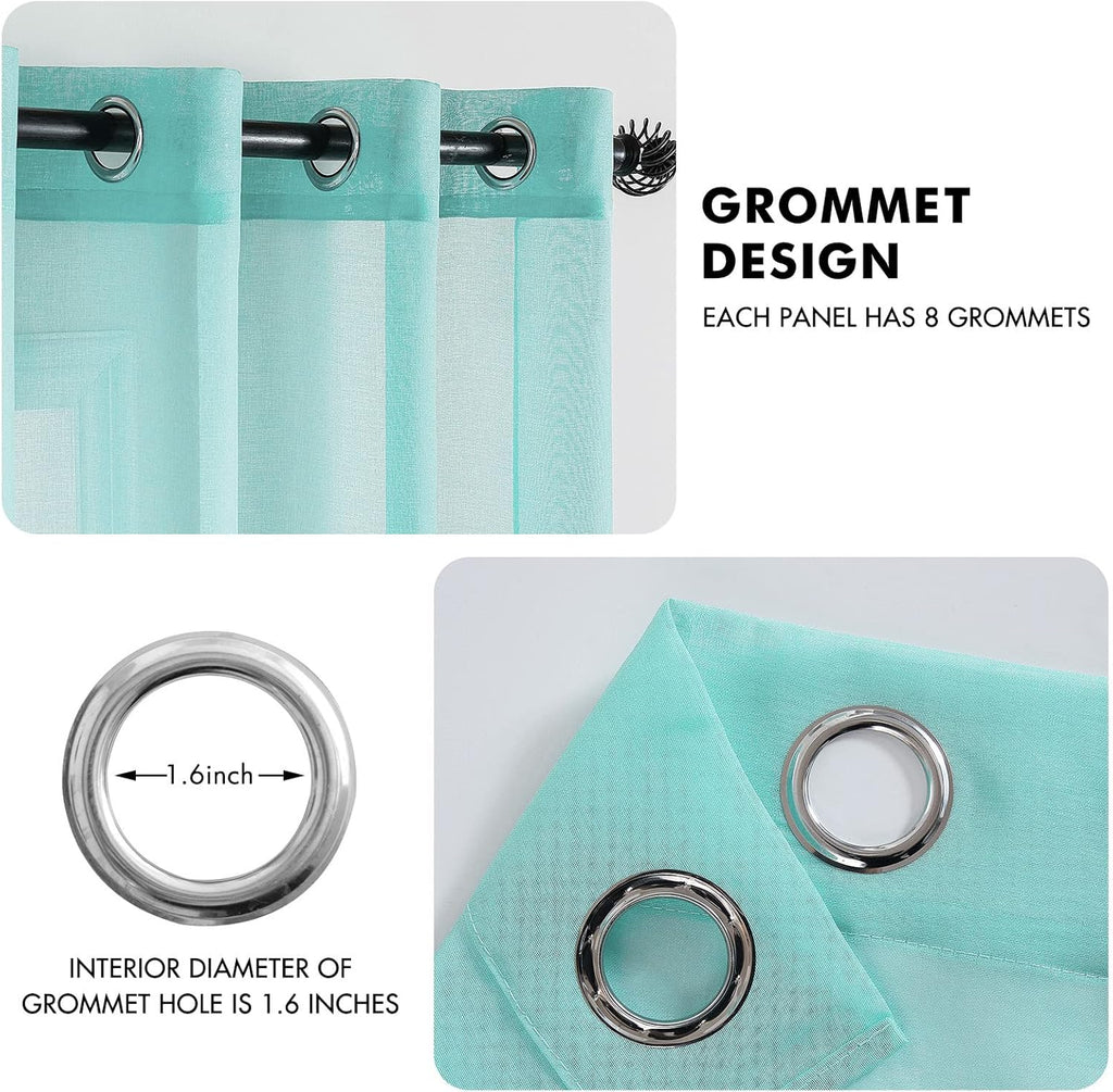 2 Panels Sheer Window Curtains Elegant Window Voile Panels Drapes Treatment for Bedroom Living Room 46" Wx54 L Grommet Top Turquoise