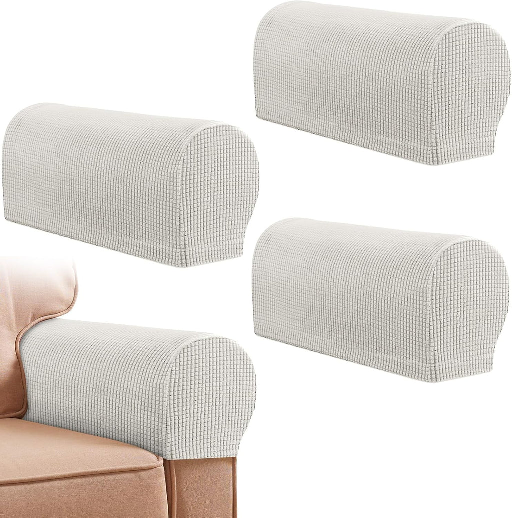 Armrest Chair Covers, Set of 4 Stretch Armrest Chair Anti-Slip Furniture Protector Slipcovers Chair Sofa Couch Protector Stretch Fit for Armchairs Sofa Couches Recliner (Lvory)