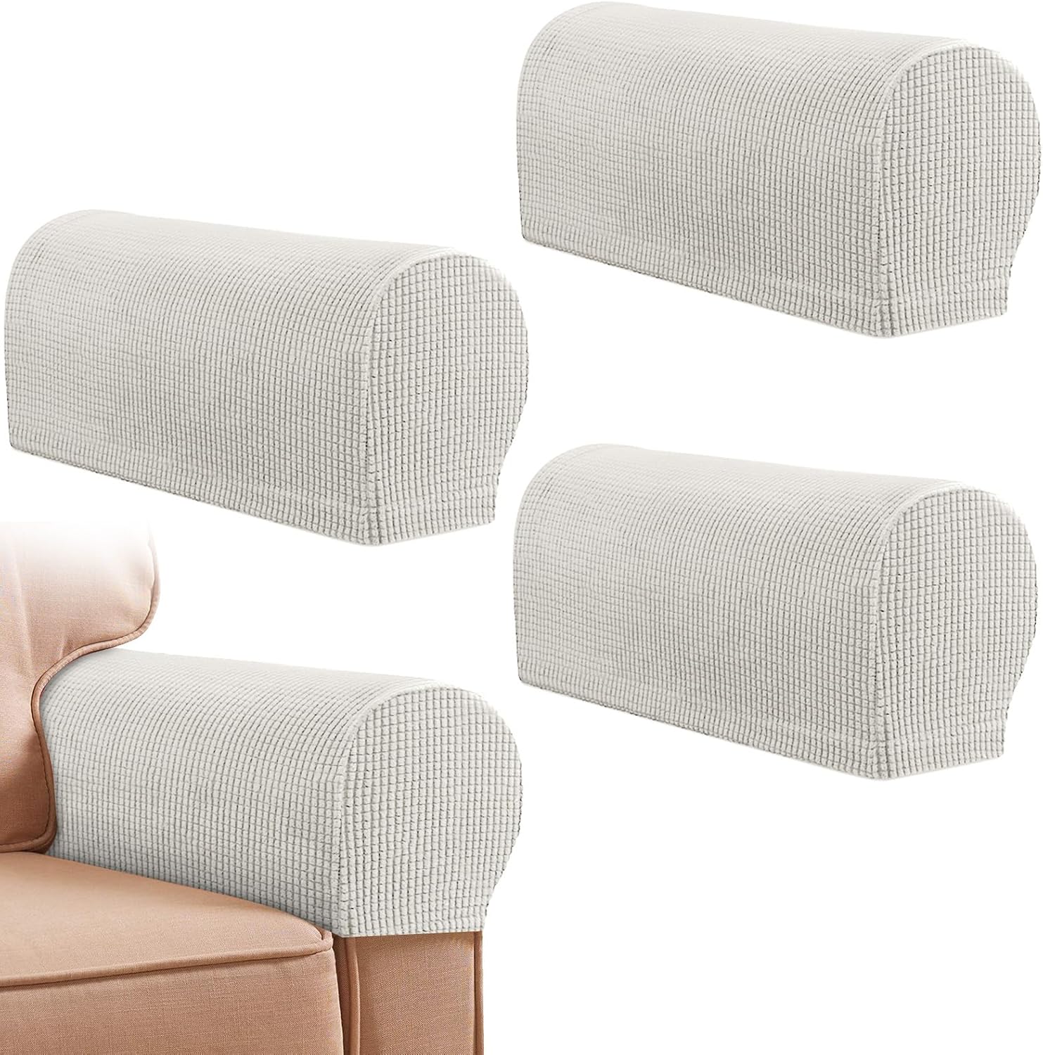 Armrest Chair Covers, Set of 4 Stretch Armrest Chair Anti-Slip Furniture Protector Slipcovers Chair Sofa Couch Protector Stretch Fit for Armchairs Sofa Couches Recliner (Lvory)