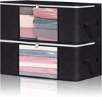 2 Pack Clothes Storage Bags 35L Large Capacity Clothing Organizers with Reinforced Handles Thick Breathable Fabric Foldable Underbed Containers for Bedding Comforter Blanket Black