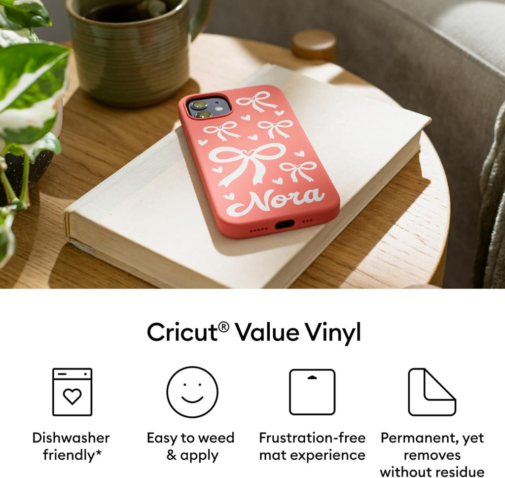 Value Vinyl | 30.5 cm x 6.1 m (12" x 20 ft) | Self Adhesive Permanent Vinyl for All Cricut Cutting Machines | White